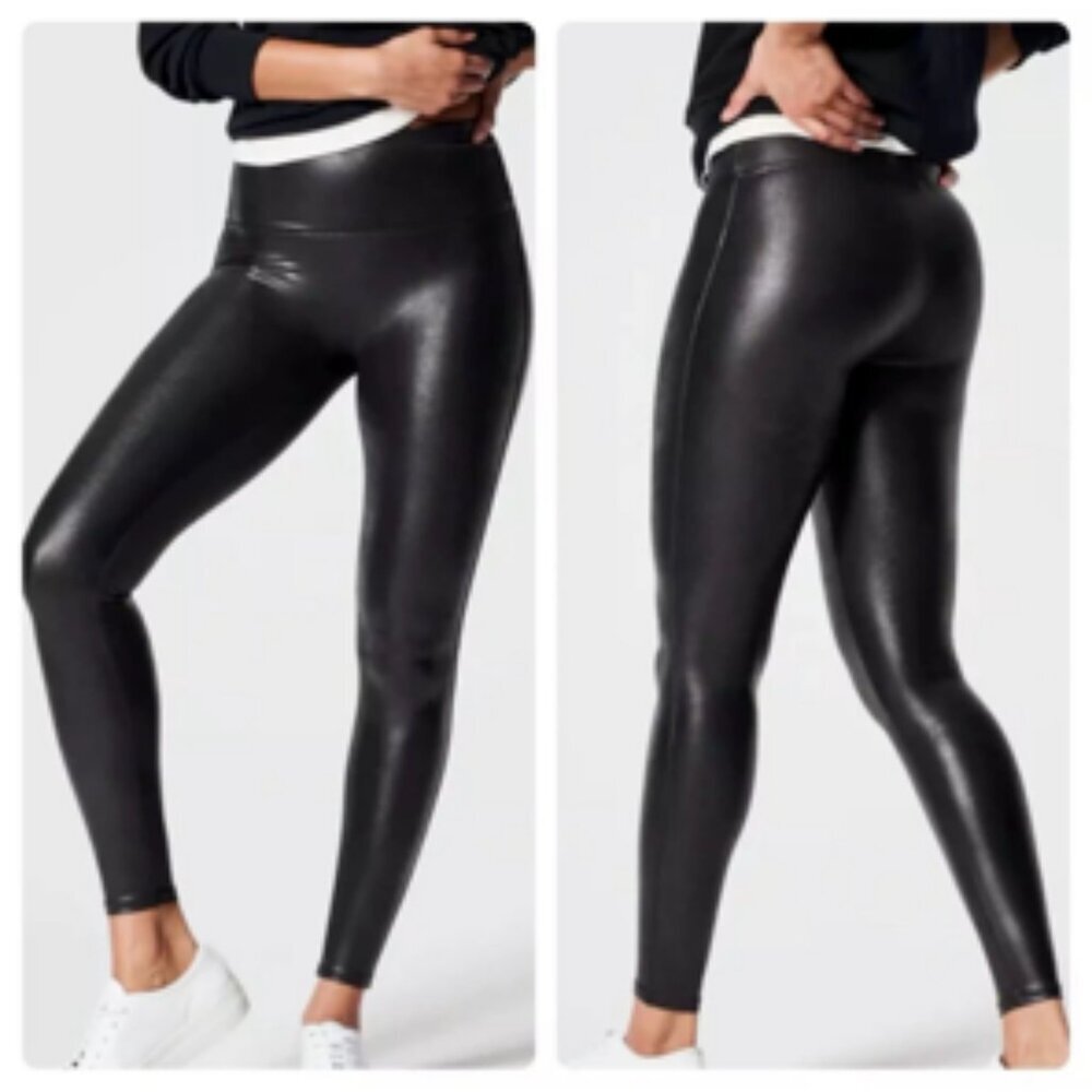 Spanx SpanxShape Ready to Wow Faux Leather Leggings Style 2437 Black XL Petite